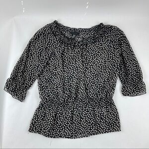 Apostrophe Blouse Womens Medium Black White Polka Dot Cinched Waist Lightweight